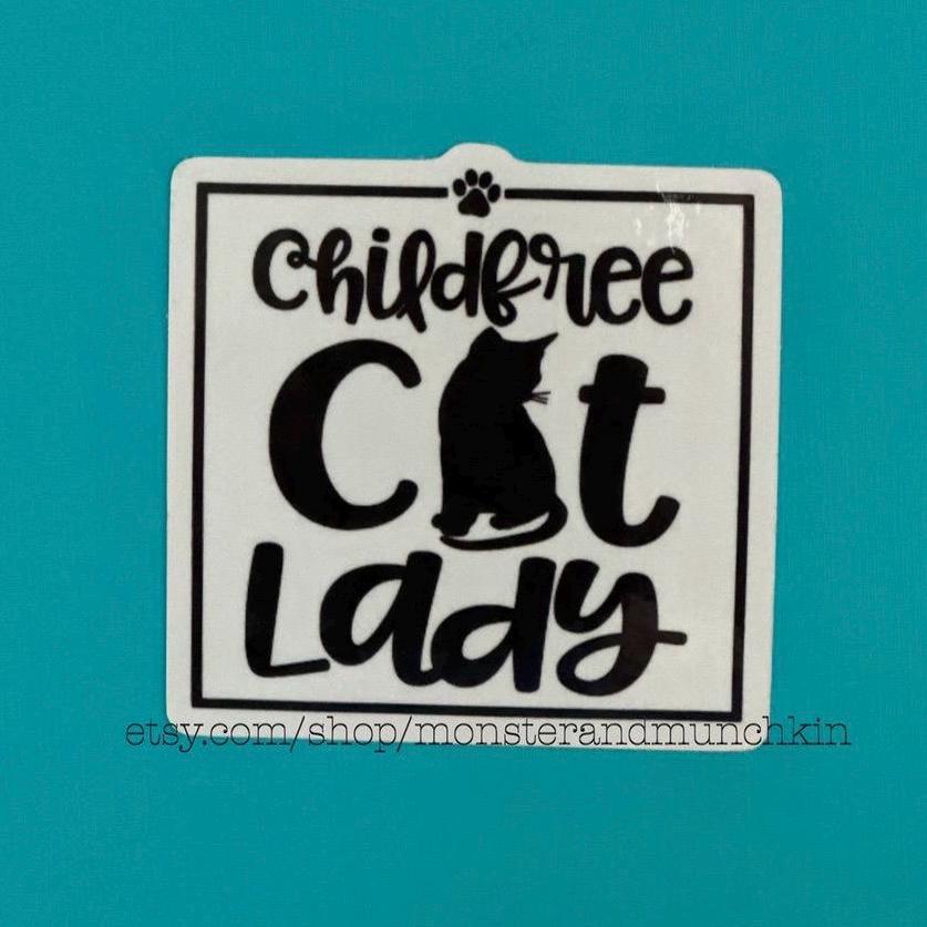 Childfree Cat Lady Glossy Black & White Vinyl Sticker