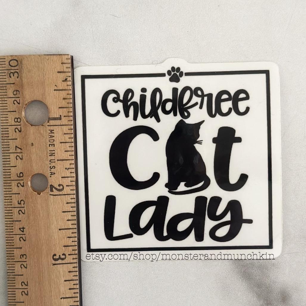 Childfree Cat Lady Glossy Black & White Vinyl Sticker