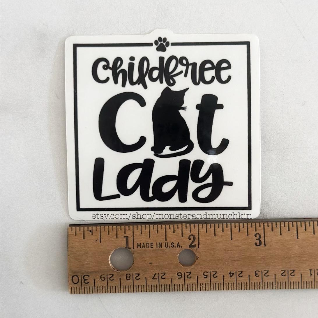 Childfree Cat Lady Glossy Black & White Vinyl Sticker